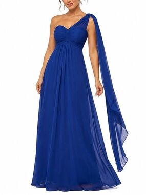 Ever-Pretty Royal Blue One-Shoulder Chiffon Gown Women’s Sz 12 Formal Prom Dress